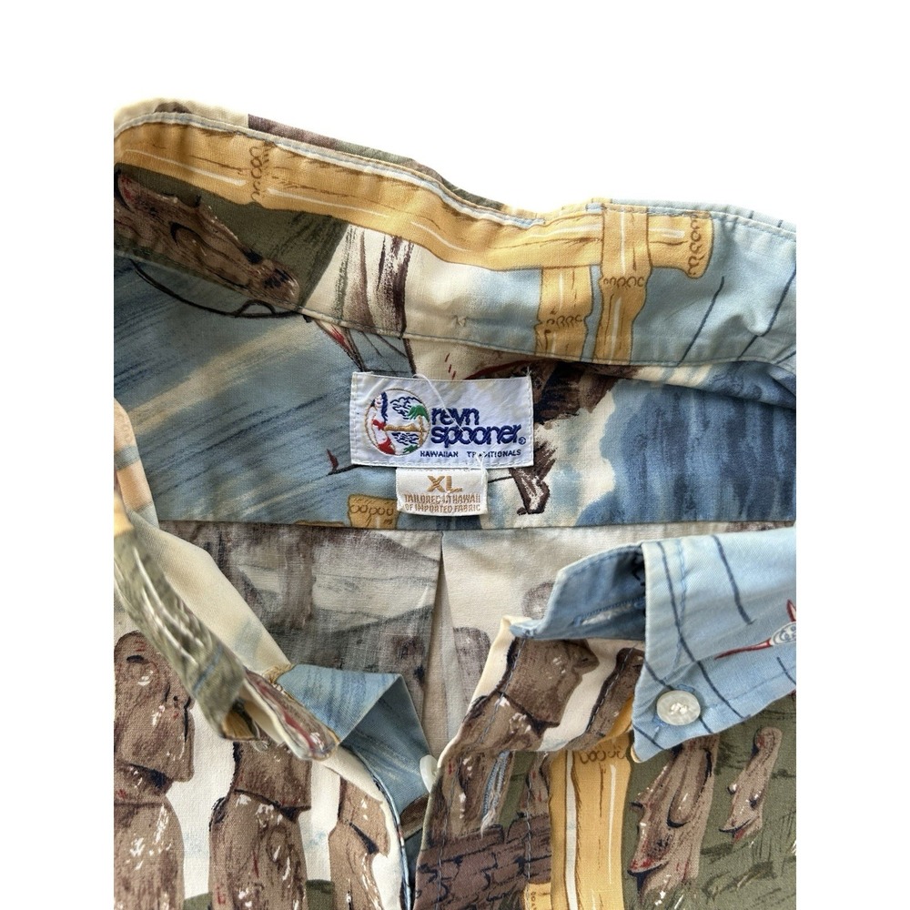 Vintage Reyn Spooner Hawaiian Shirt Men's XL Tropical Easter Island 1/4 Button - Picture 3 of 4